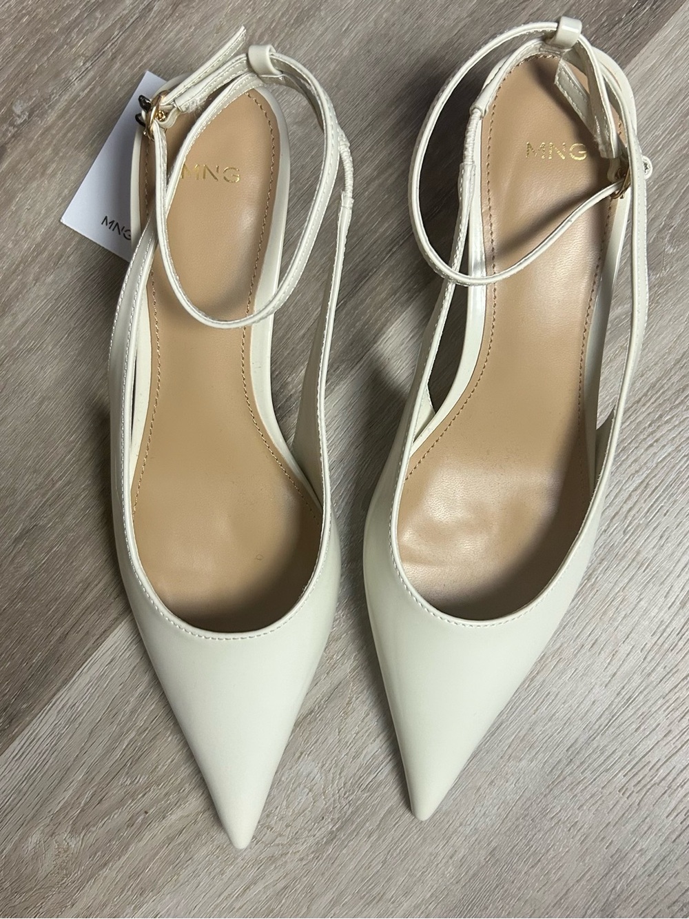 Mango Ivory Pointed-Toe Slingback Y2K Kitten Heels - Picture 3 of 8